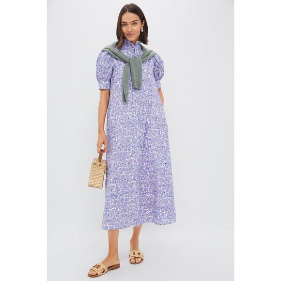 HYACINTH HOUSE Purple Poppies Ruffle Collar Louisa Maxi Dress Size L NWT - Picture 5 of 7